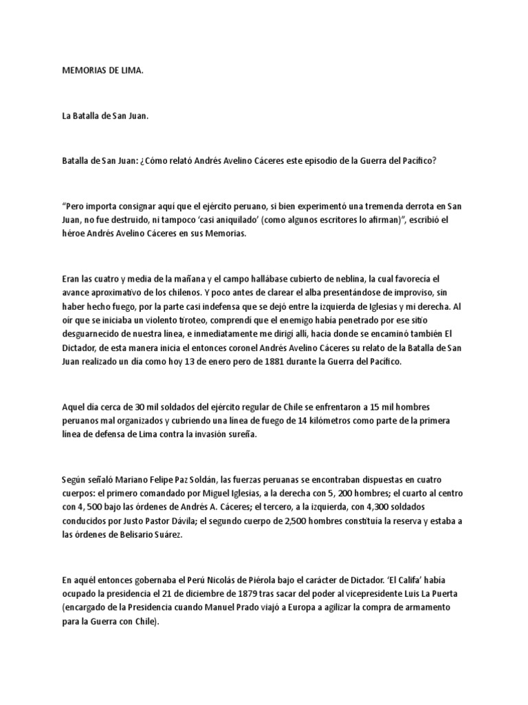 Relato de la Batalla de San Juan | PDF | Guerra | Conflictos del ...