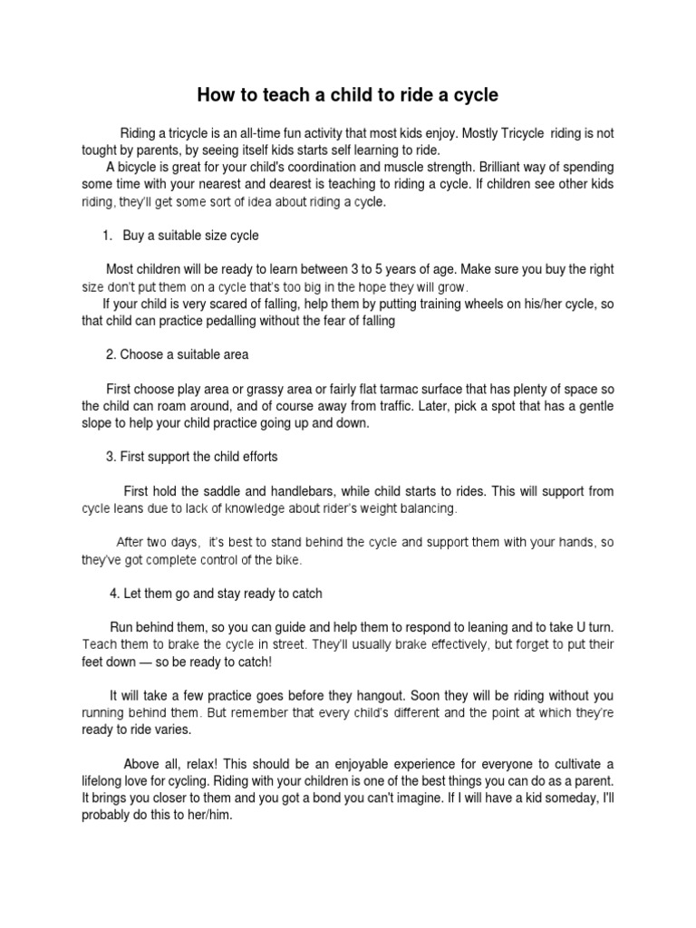 How To Teach A Child To Ride A Cycle | PDF