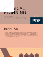 Physical Planning: Arch 423-Planning 3 Introduction To Urban and Regional Planning