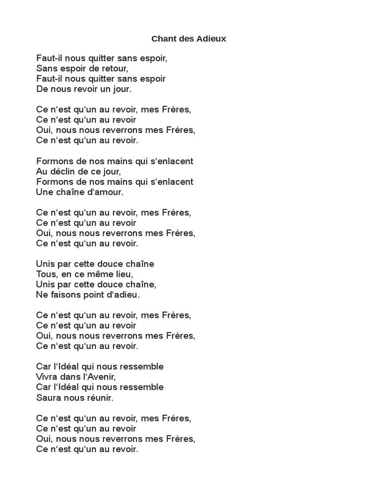 Un Adieu Un Au Revoir Partition Pdf Chant D'adieu PDF | PDF