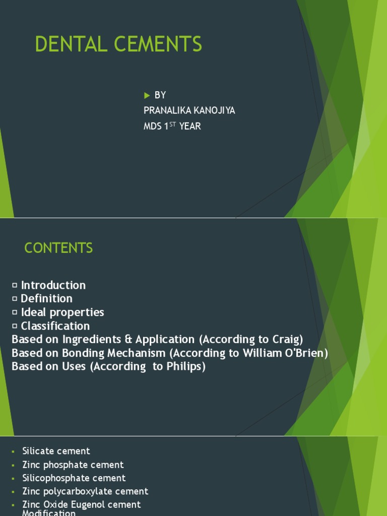 Dental Cements BY Pranalika Kanojiya Mds 1 Year PDF Dental