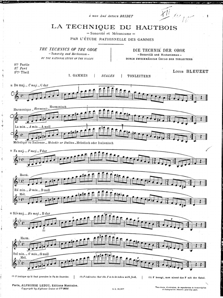 Major and minor Scales for Oboe