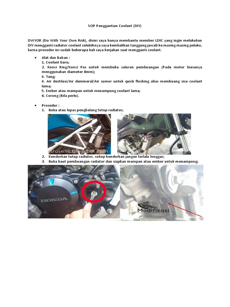 SOP Penggantian Radiator Coolant | PDF