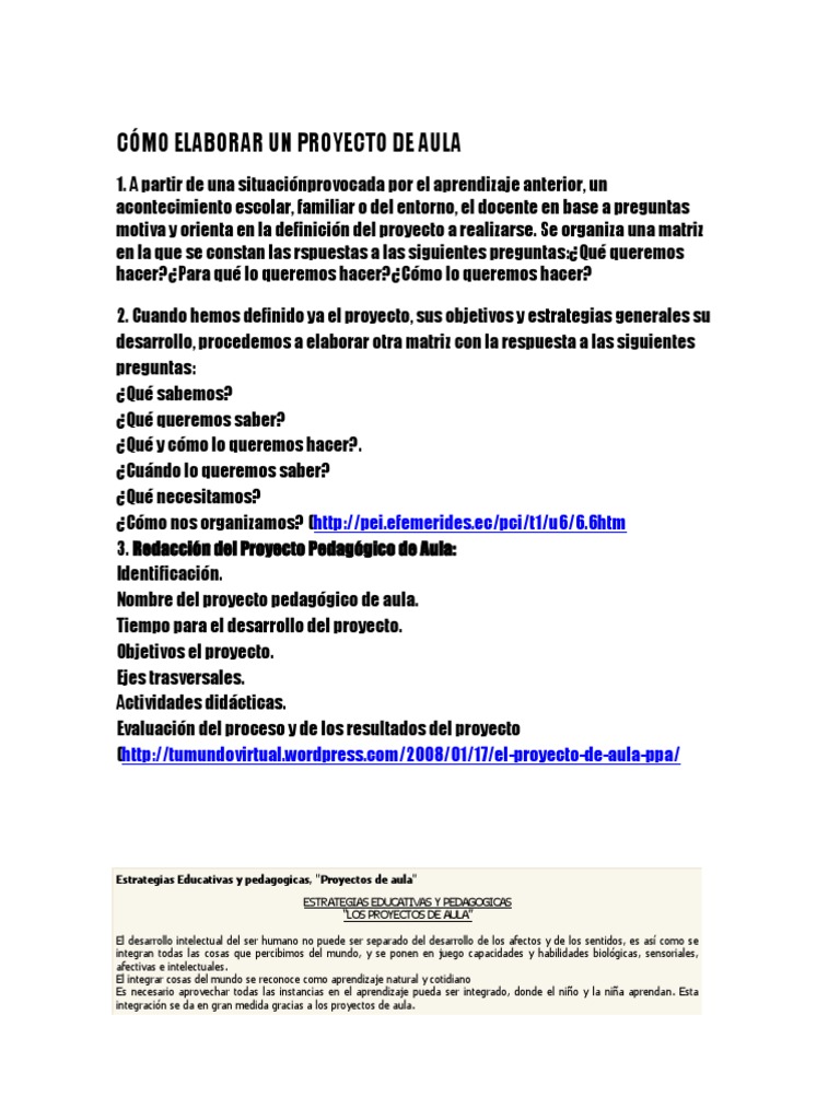 Pasos para un Proyecto de Aula | PDF | Evaluación | Aprendizaje