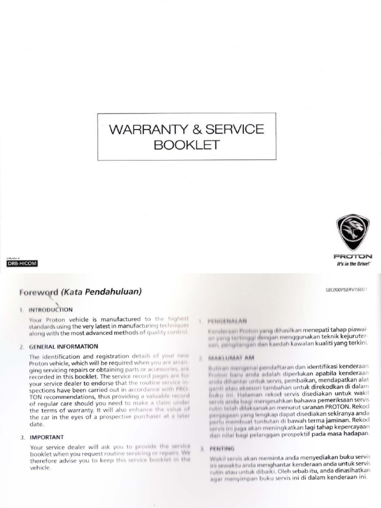 Proton Persona 2016 Warranty & Service Booklet PDF