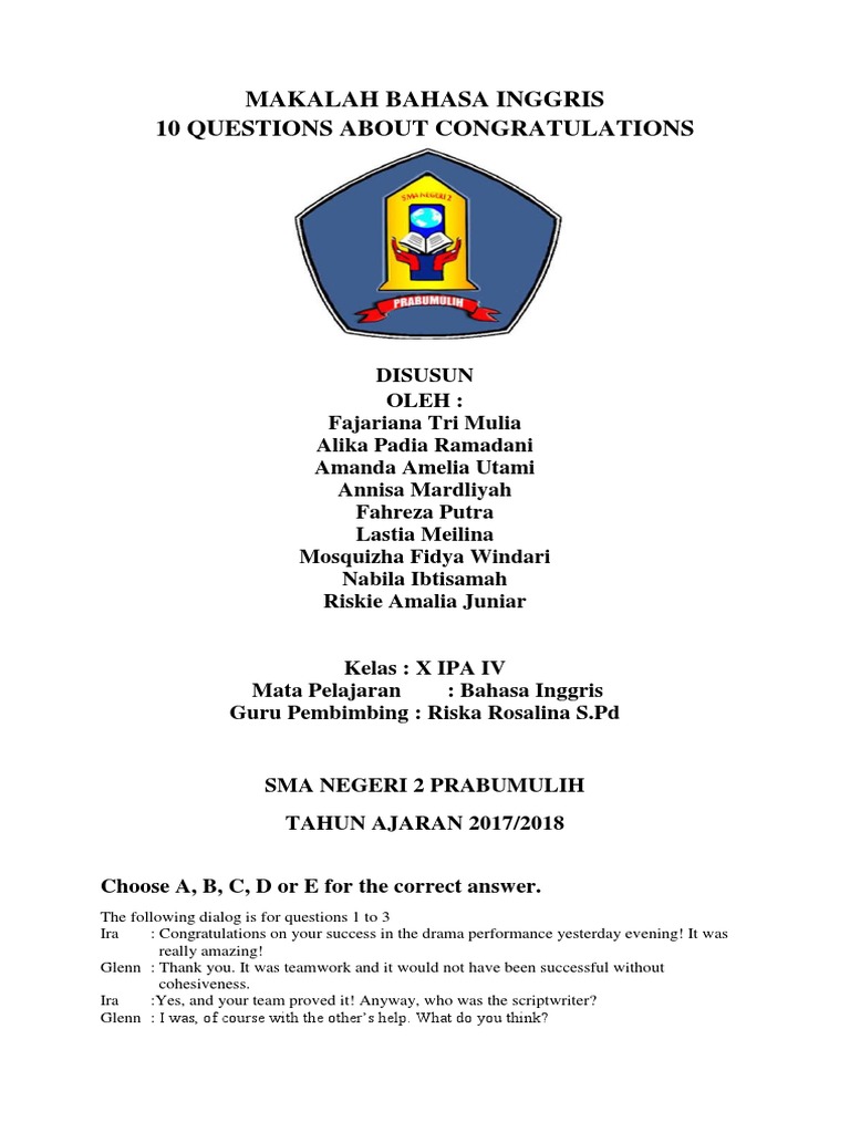 Soal Congrats Sports Hobbies