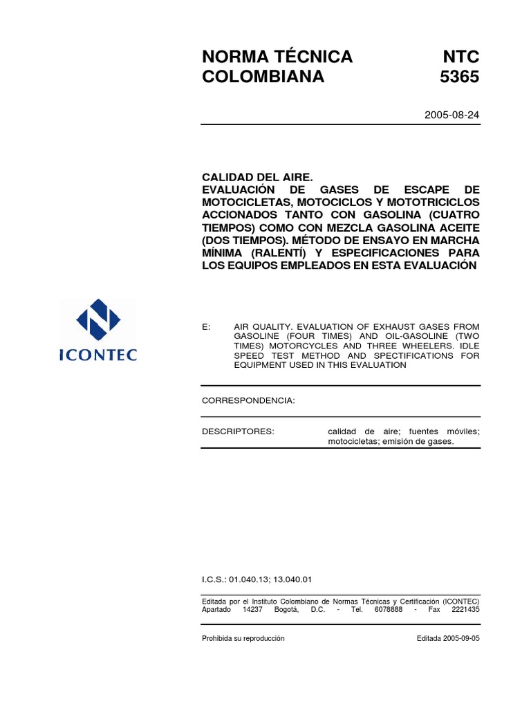 Evaluación Gases Escape Motos NTC 5365 | PDF | Hardware de la ...