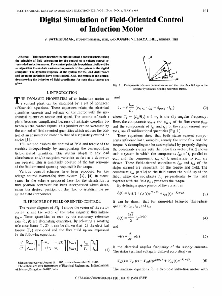 Digital Simulation of FieldOriented Control PDF Electric Motor