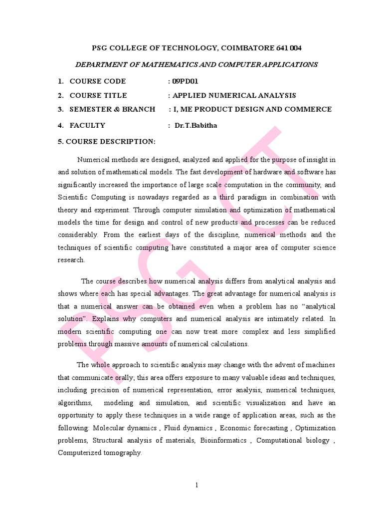ME PDC Course Plan PDF Numerical Analysis Partial Differential
