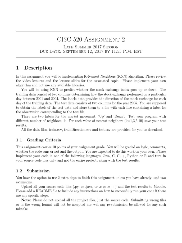 CISC 520 Assignment 2: 1 Description | PDF