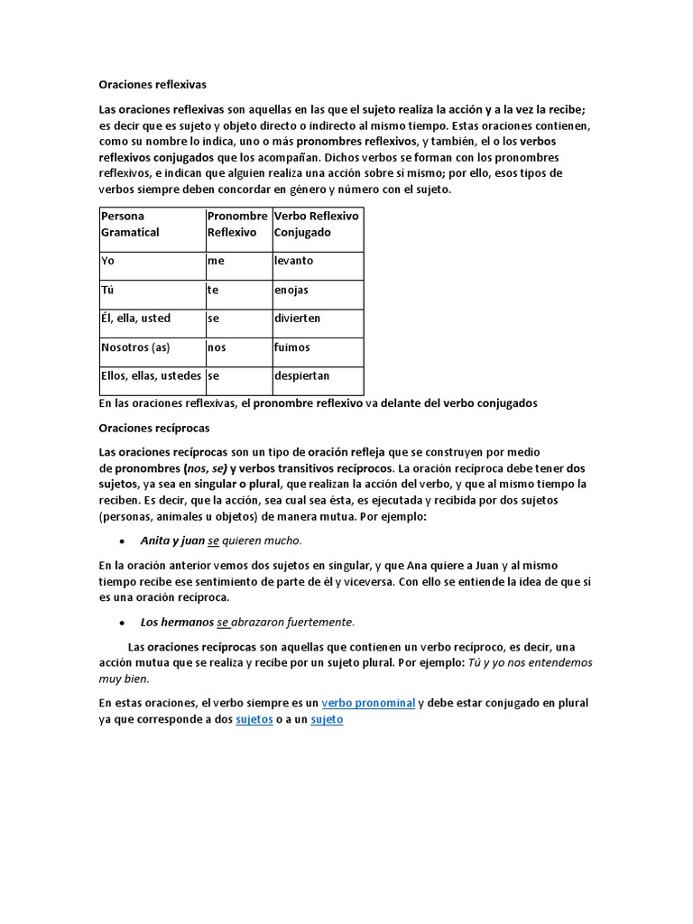 Oraciones Reflexivas y Recíprocas | PDF