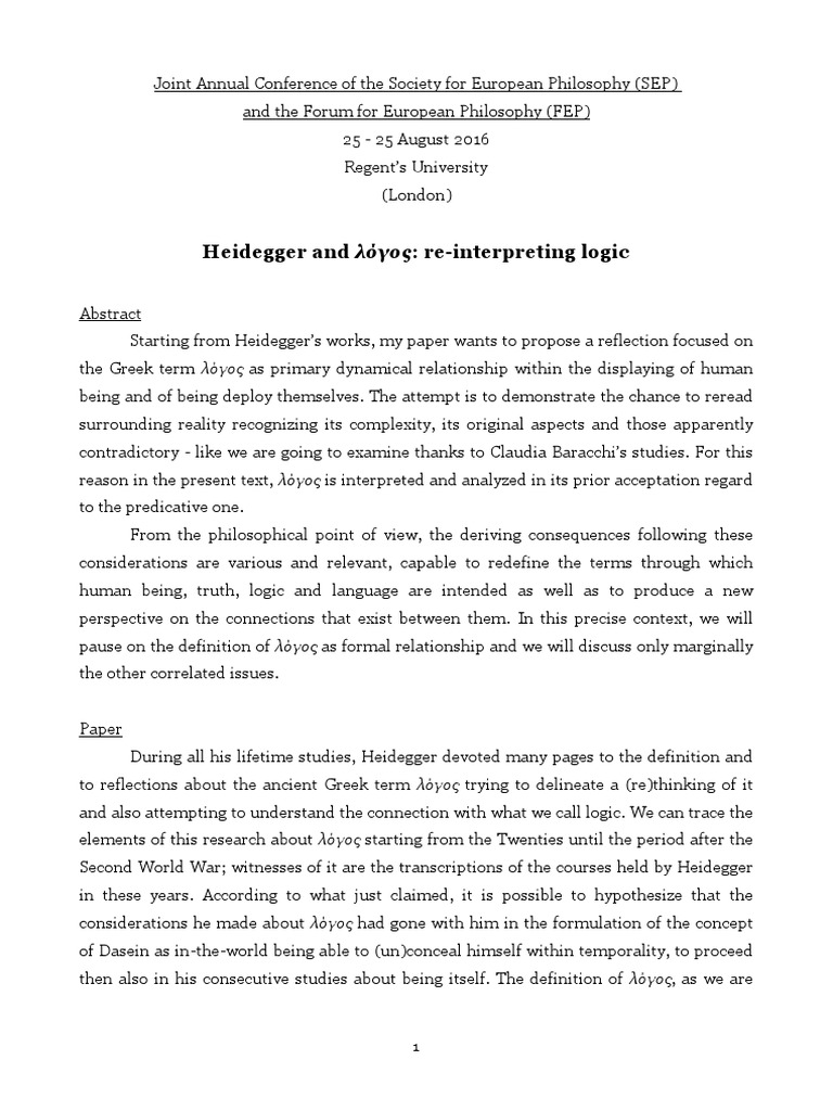 Heidegger and Re-Interpreting Logi PDF | PDF | Phenomenology ...