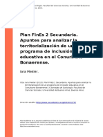 Iara Mekler (2015). Plan FinEs 2 Secundaria. Apuntes Para Analizar La Territorializacion de Un Programa de Inclusion Educativa en El Conu (..)