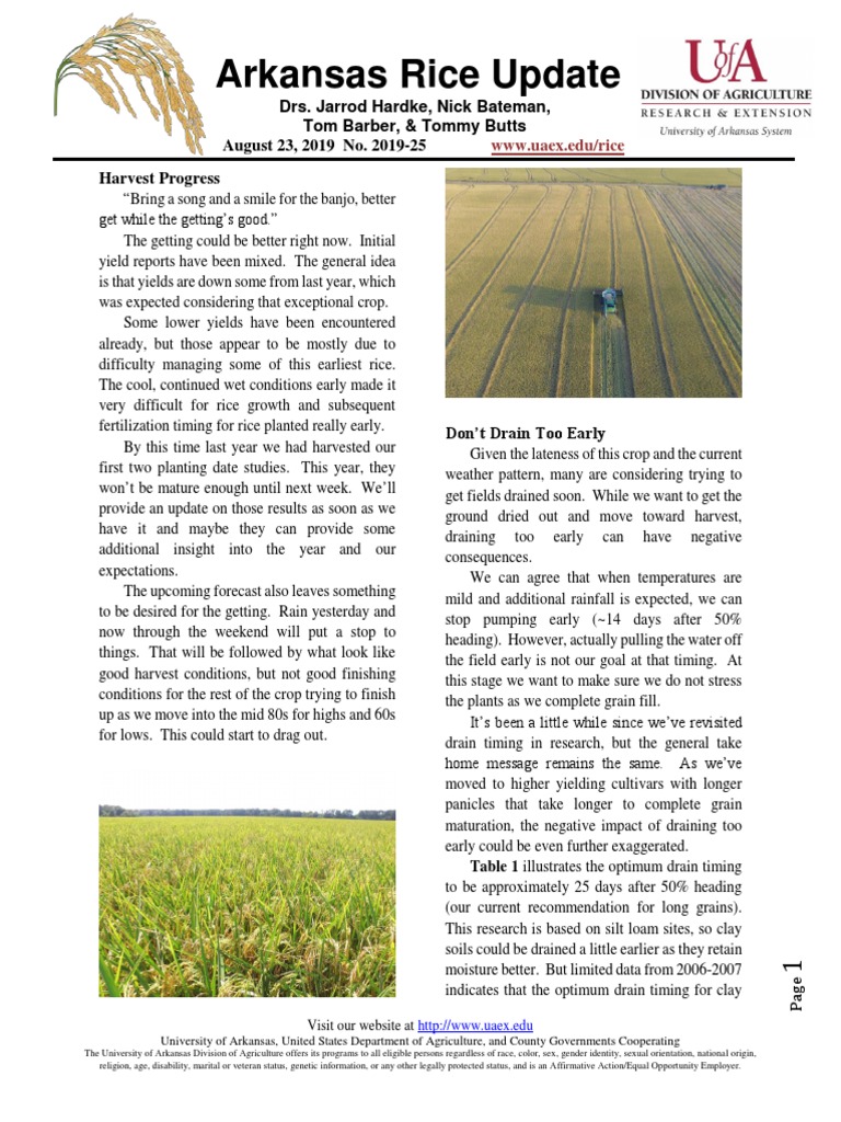Arkansas Rice Harvest Update 2019 | PDF | Herbicide | Rice
