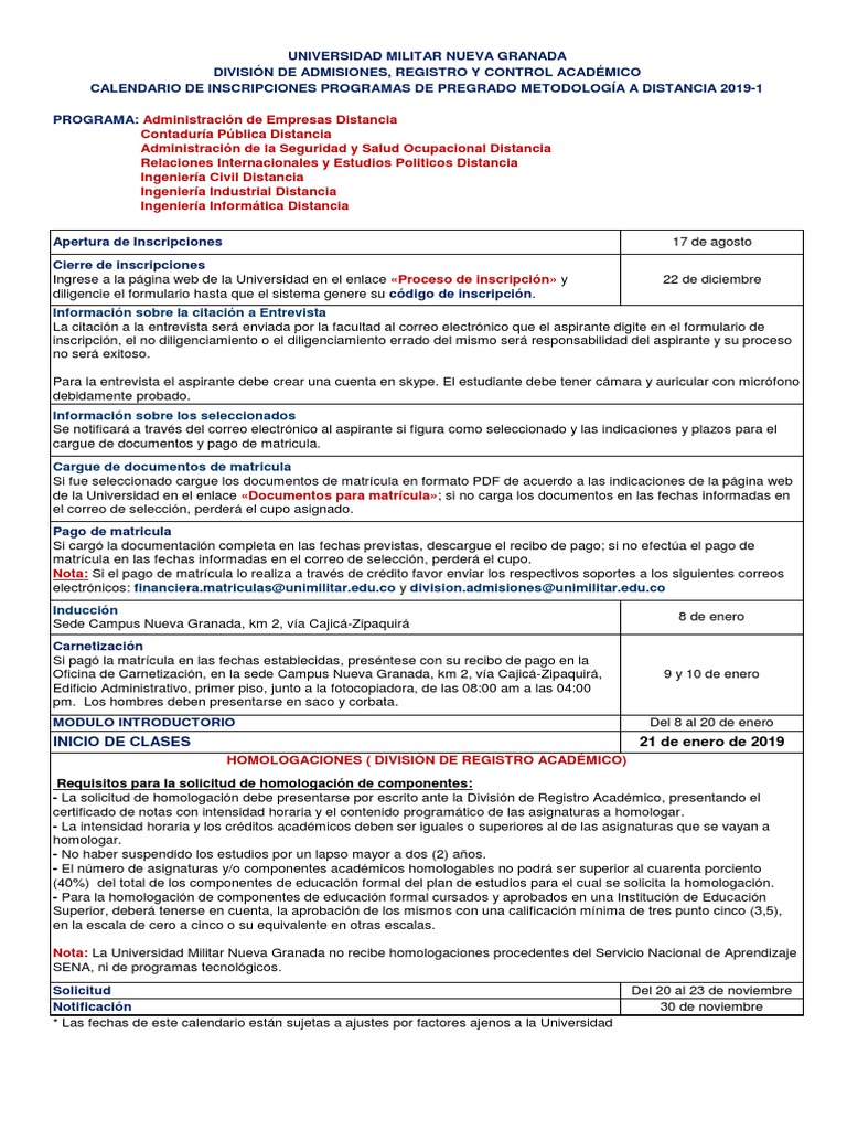 Calendario Faedis 2019 1 Correo Ingenieria