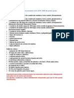 Lista de Útiles Escolares Ciclo 2019 - 2020