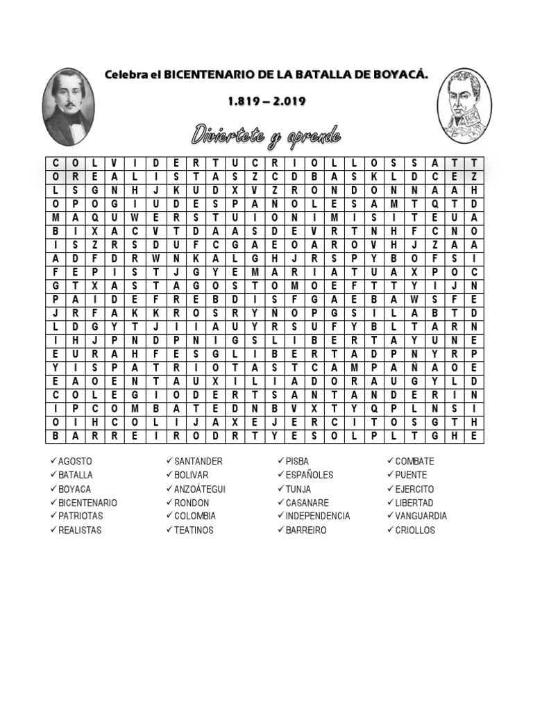 Sopa de Letras Batalla de Boyaca