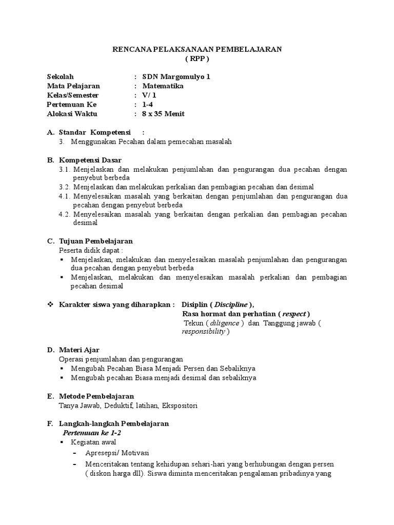 Rpp Matematika Adiwiyata