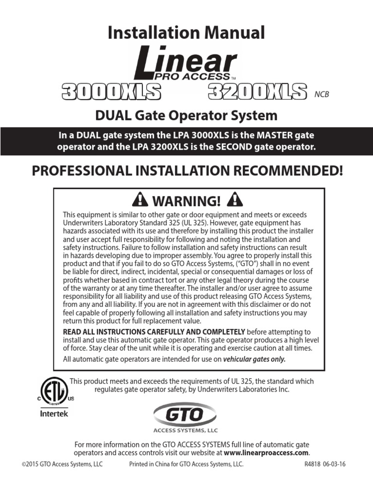 GTO Gate Opener Gate Operator Manual Prosw3200XLS PDF Solar Panel