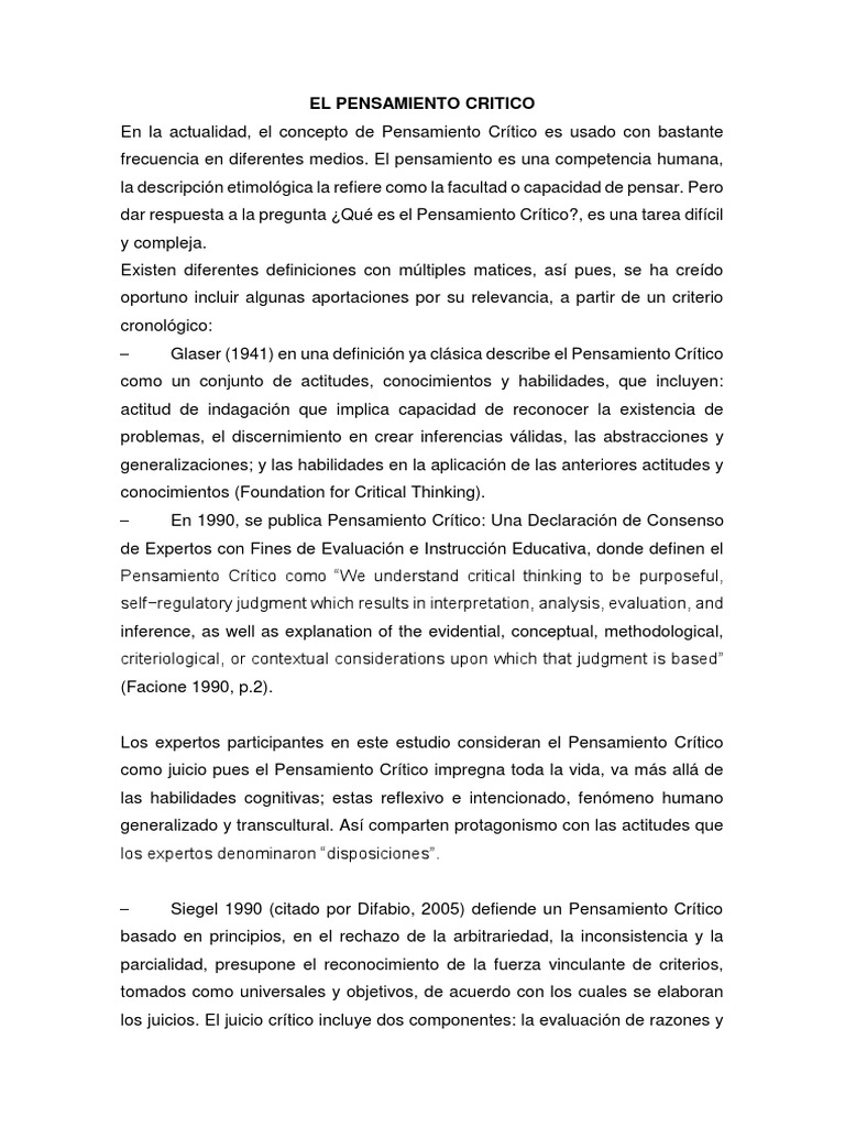 El Pensamiento Critico | PDF | Pensamiento crítico | Toma de decisiones