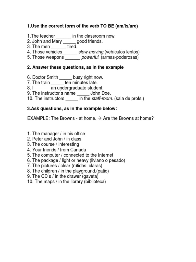 To Be Verb Worksheets PDF | PDF | Language Arts & Discipline