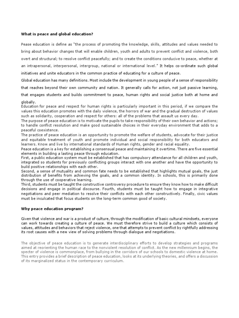 Global Education for Peace and Coexistence | PDF | Peace | Violence