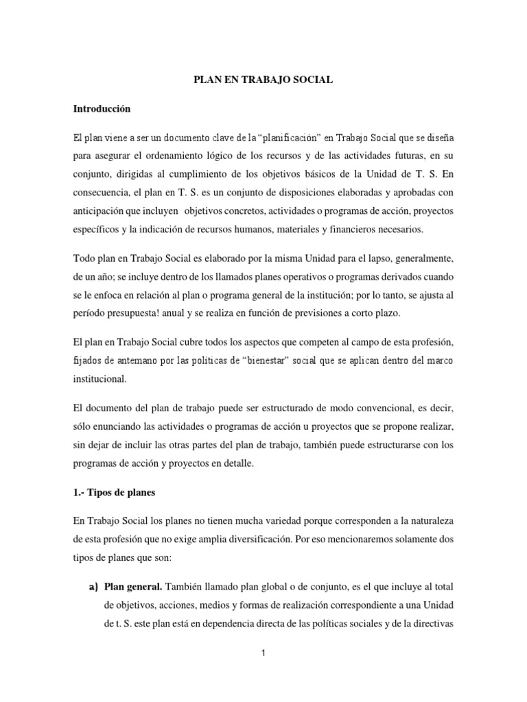 Plan en Trabajo Social | PDF | Trabajo Social | Planificación
