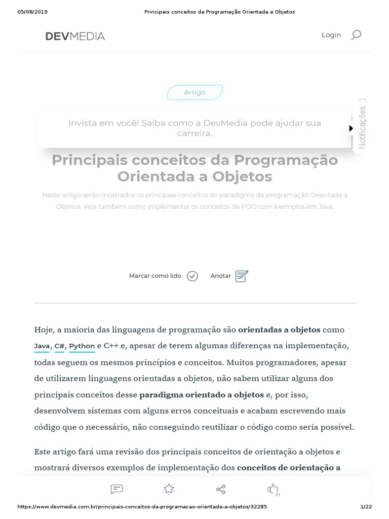 Conceitos de POO em Java | PDF | Classe (programação de computadores ...