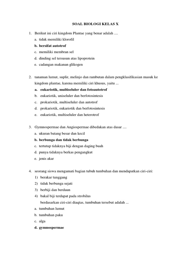 Soal Biologi Pat Kelas X