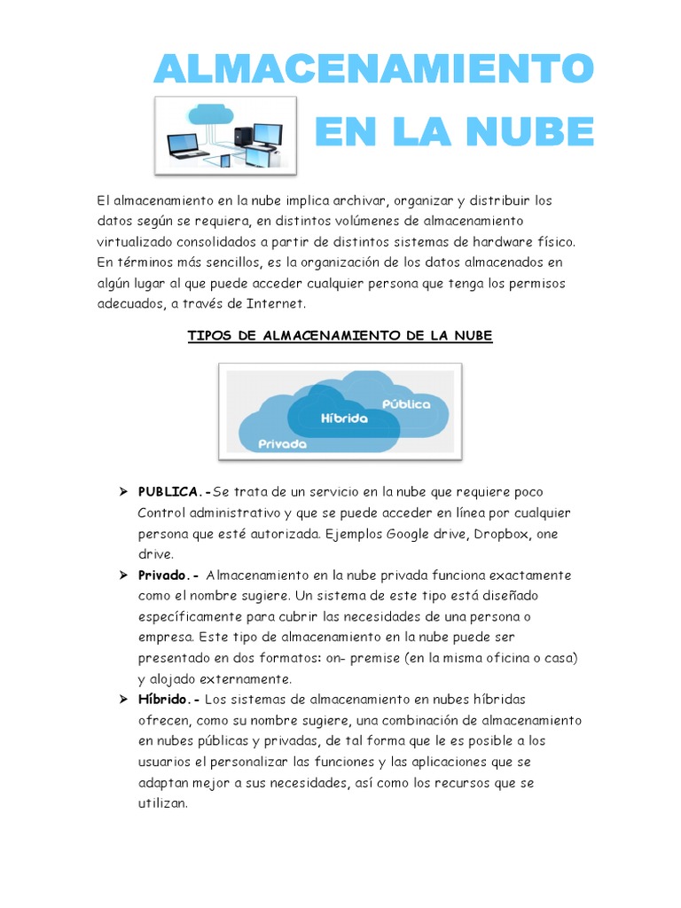 El Almacenamiento en La Nube TAREA 2 | PDF | Computación en la nube ...