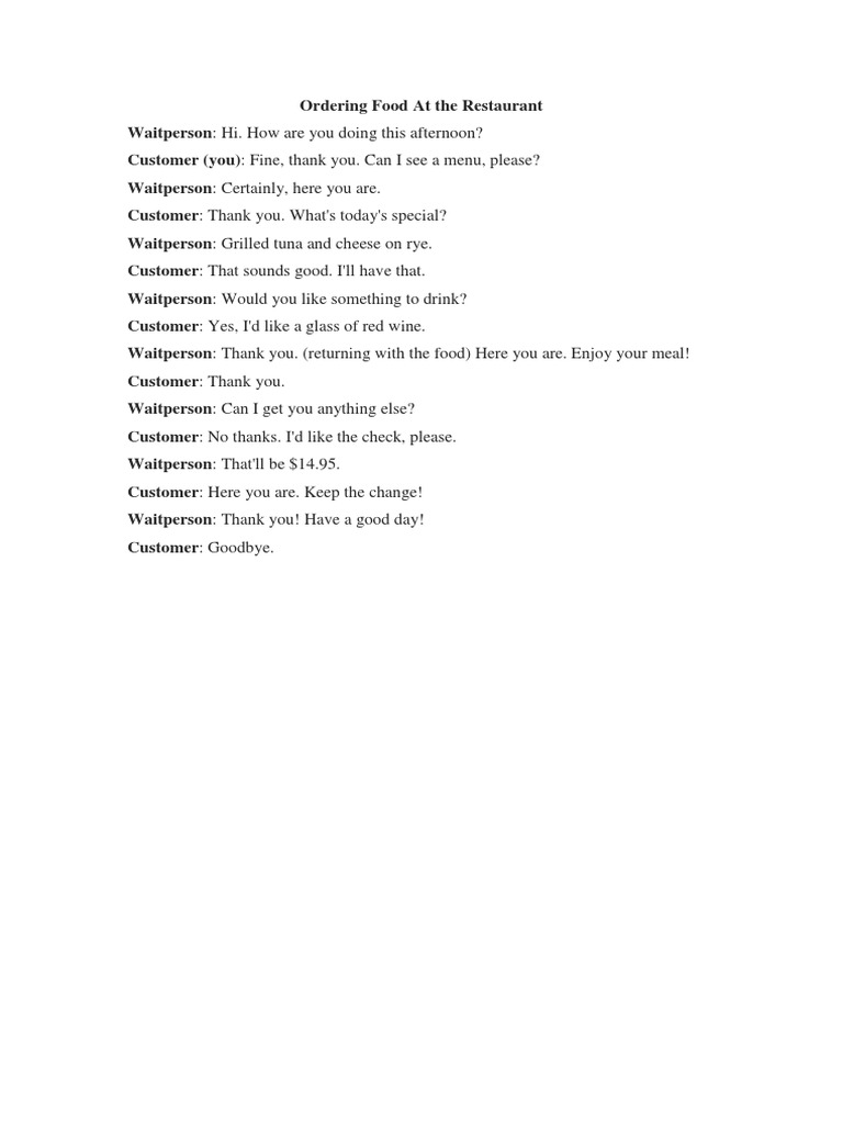 How to Order Food at a Restaurant | PDF