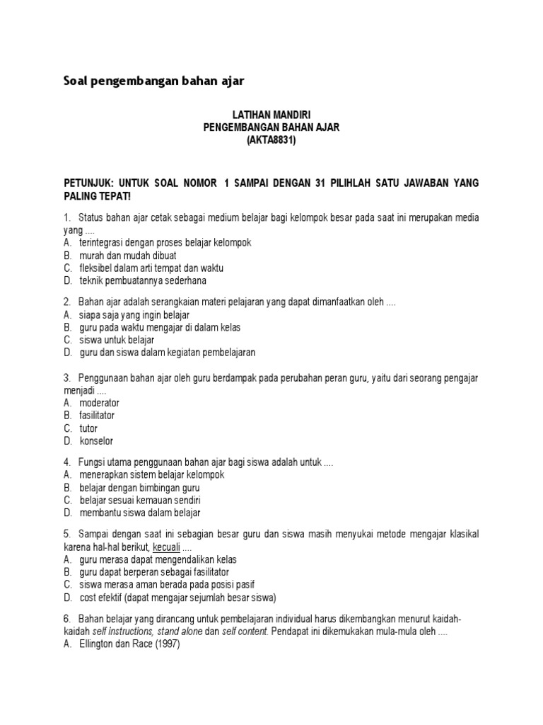 Soal Pengembangan Bahan Ajar