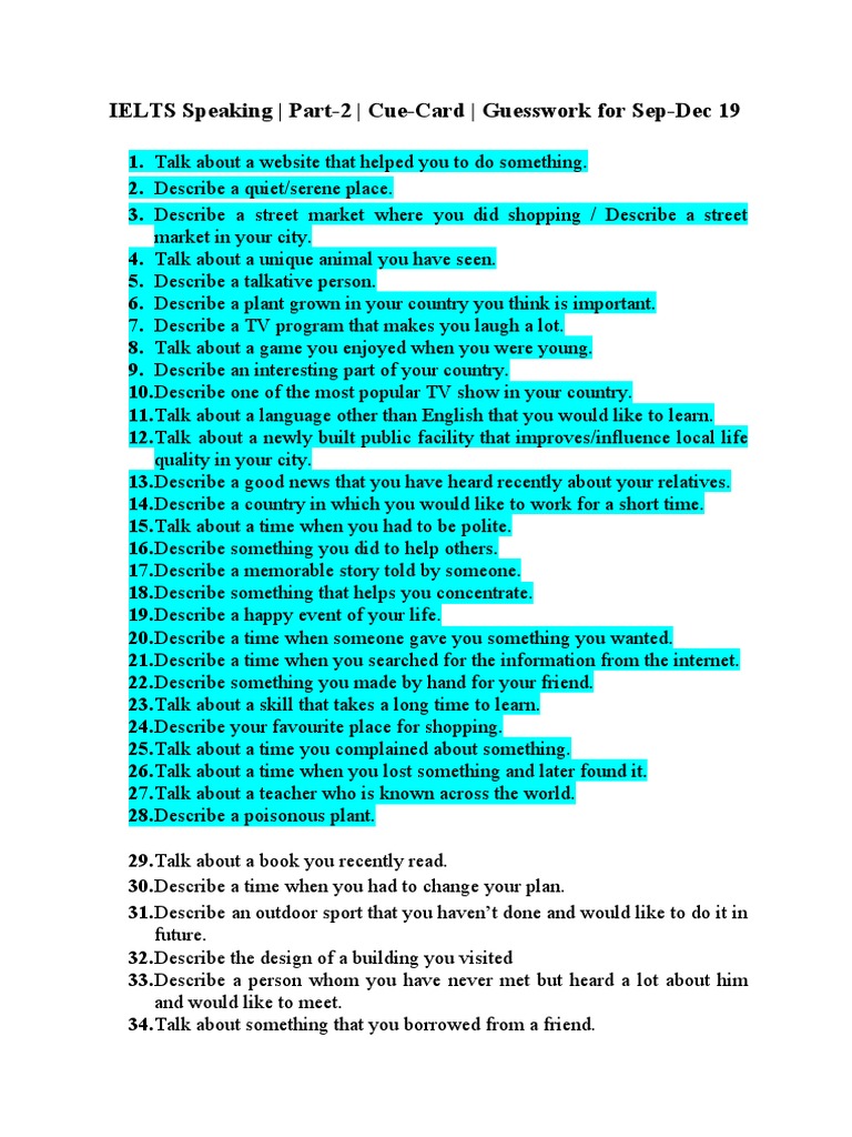IELTS Speaking Part 2 Cue Cards | PDF | Home & Garden