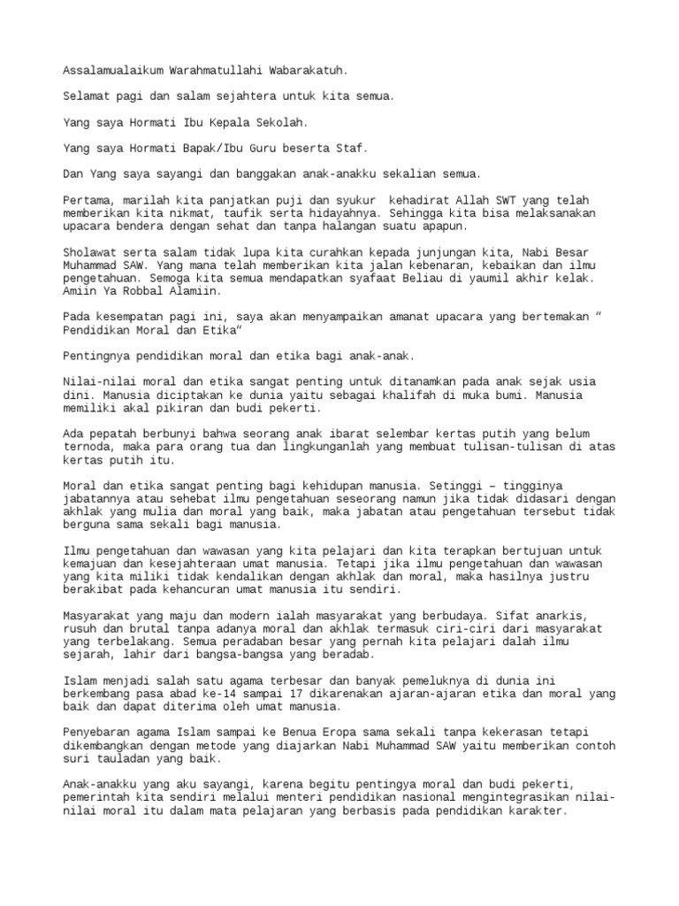 Amanat Pembina Upacara Tentang Akhlak Dengan