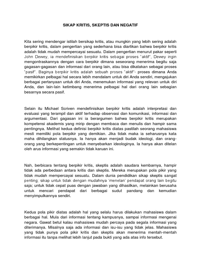 Sikap Kritis Skeptis Negatif