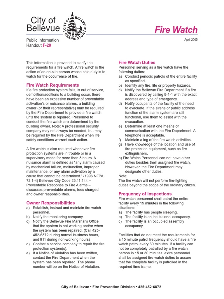 City of Bellevue: Fire Watch | PDF | Fire Safety | Fires