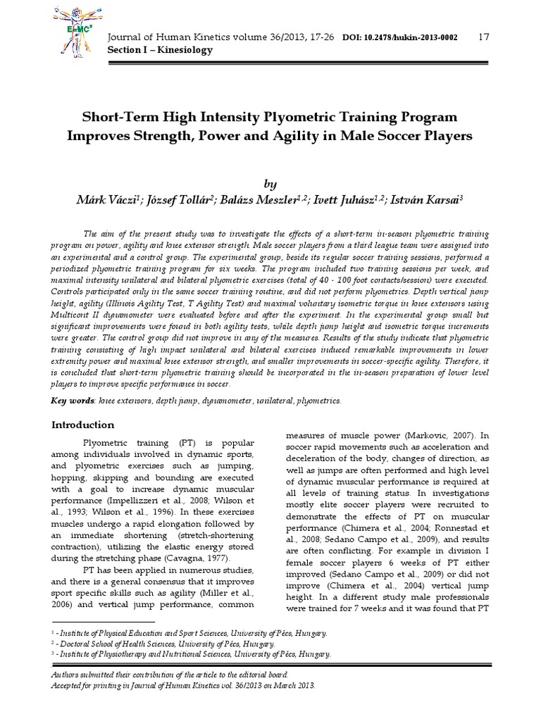 ShortTerm High Intensity Plyometric Training Program Improves Strength