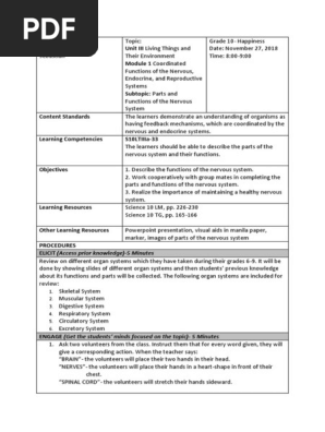 7E lesson plan on nervous system