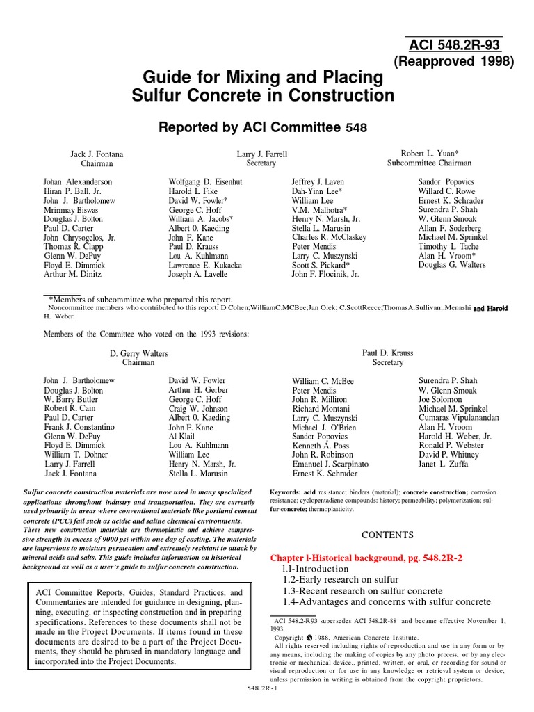 54r 93 Guide For Mixing And Placing Sulfur Concrete In Construction Pdf Pdf Construction Aggregate Concrete