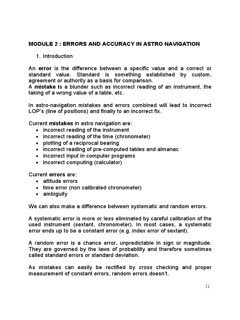 Errors in Astro Navigation Accuracy | PDF | Observational Error ...