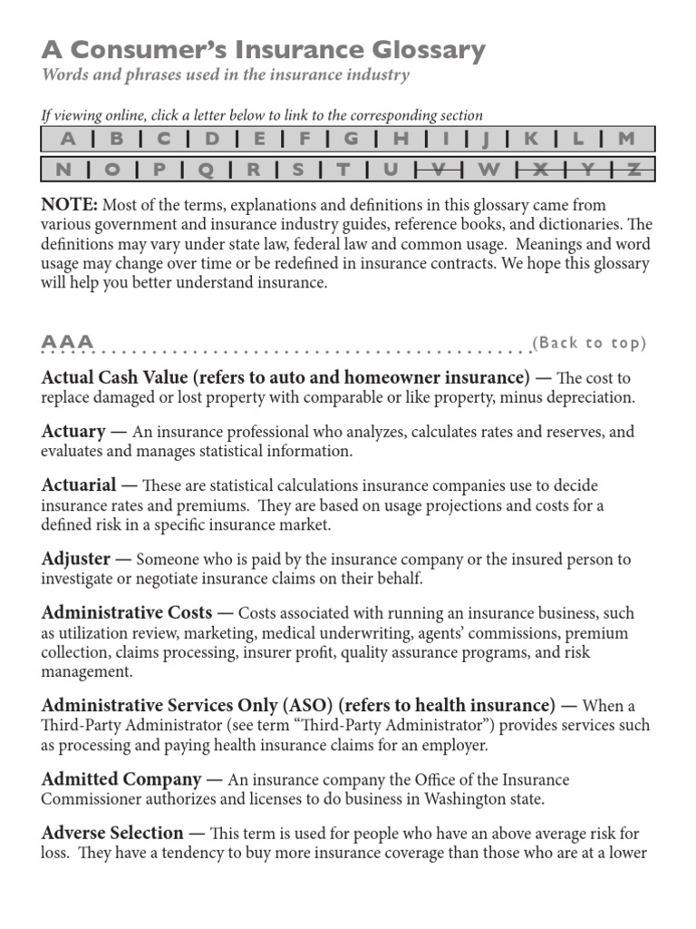 Consumer Insurance Glossary | PDF | Business | Finance & Money Management