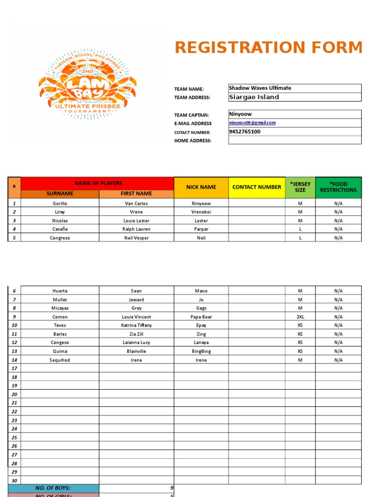 Ultimate Team Registration Form | PDF