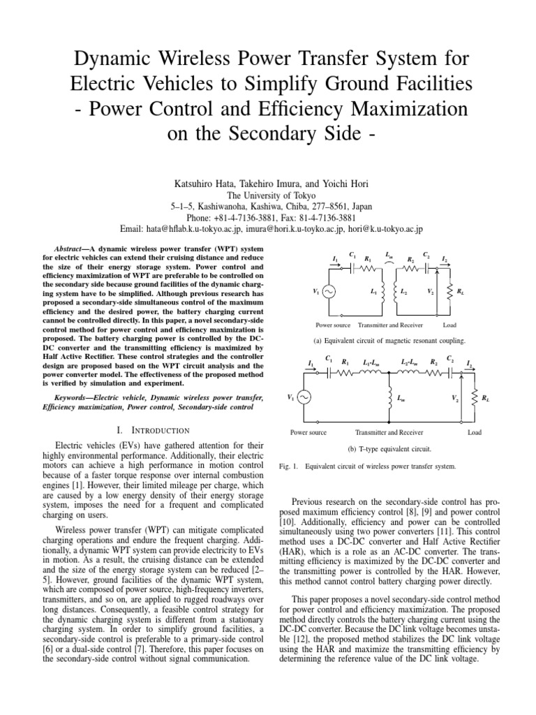 Dynamic Wireless Power Transfer System For Electric Vehicles To ...