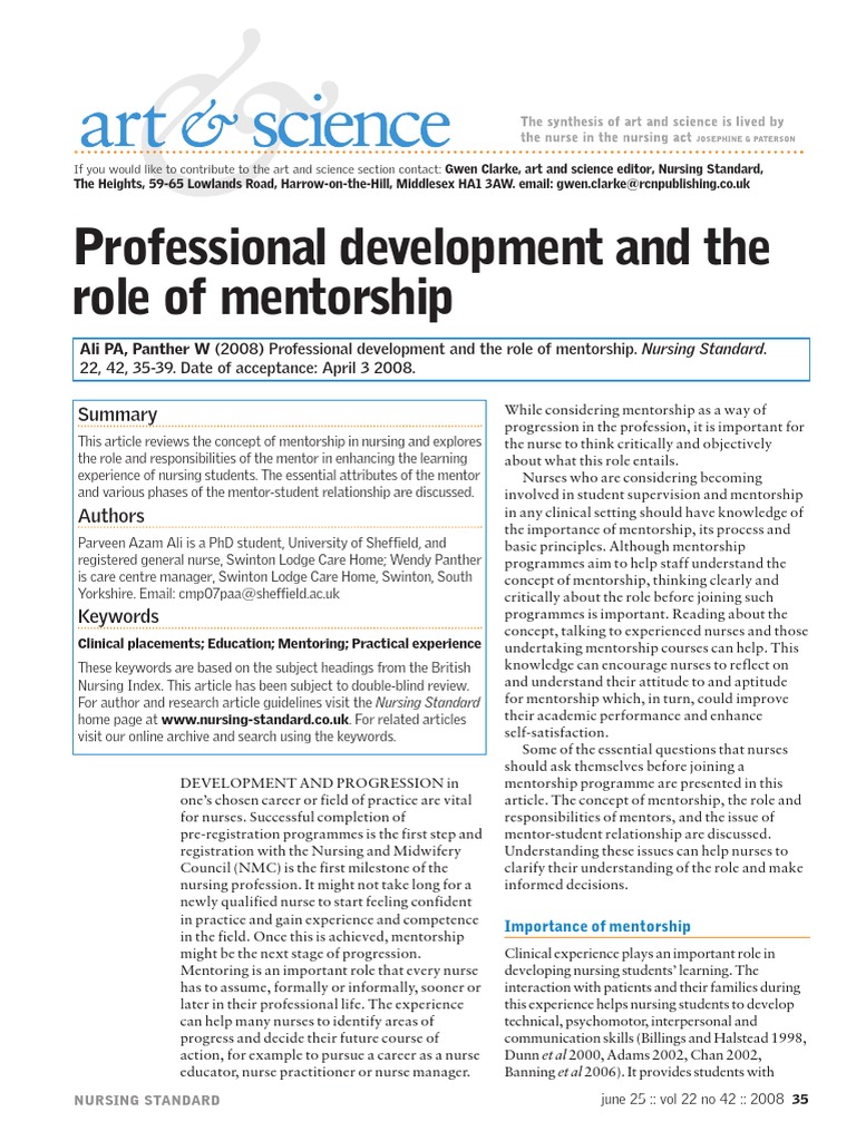 Mentorship in Nursing: Roles and Importance | PDF | Mentorship | Nursing