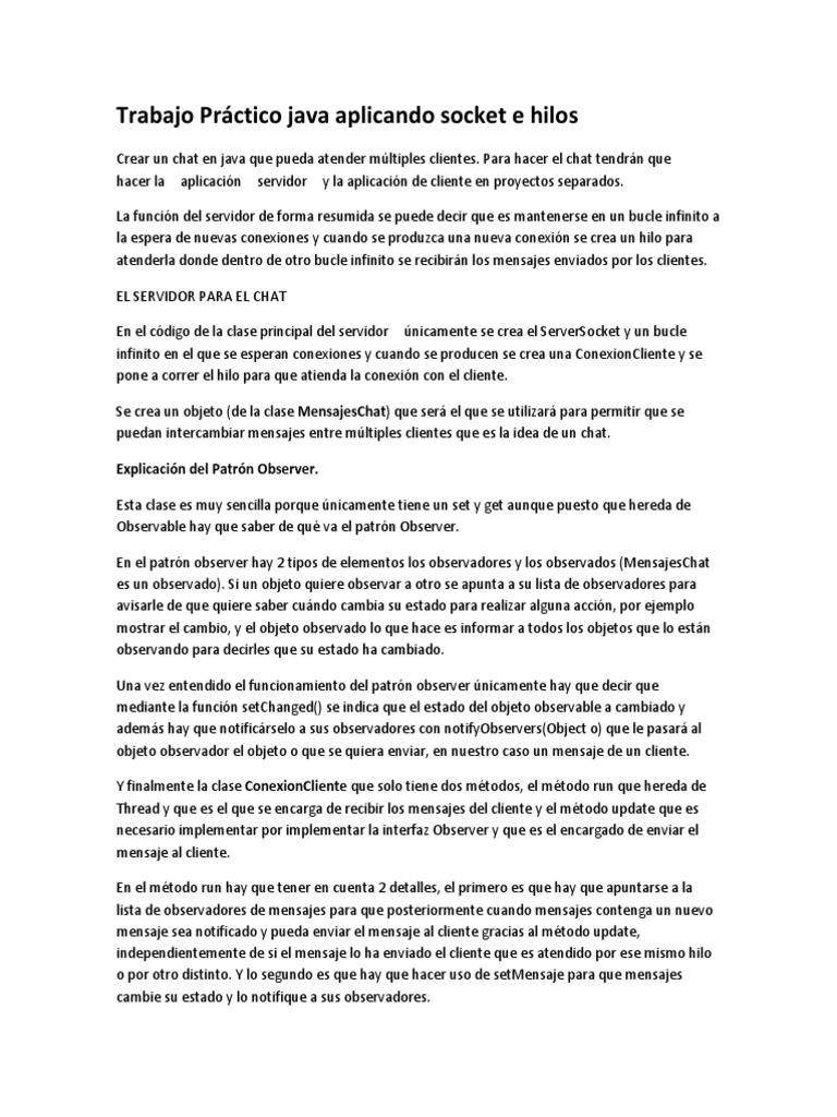 Chat en Java con Sockets y Hilos | PDF | Chat en linea | Java (lenguaje ...