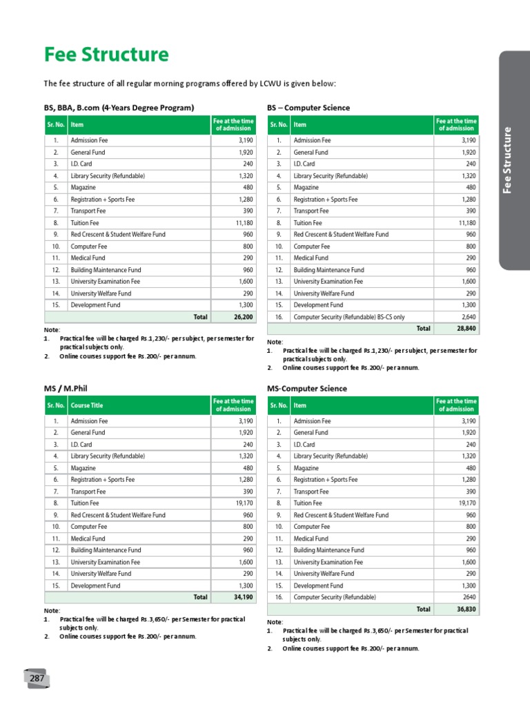 Self Supporting Programs In Pu Fee Structure