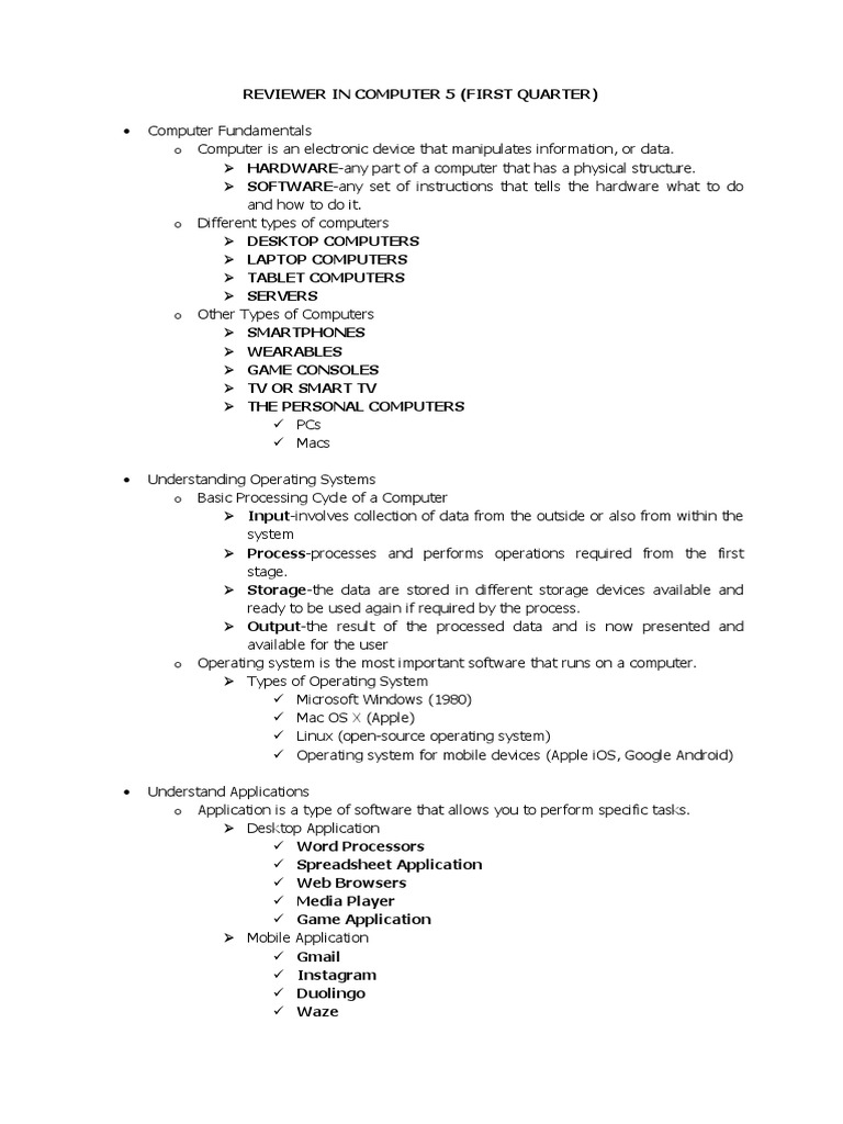 Reviewer in Computer 5 (q1) | PDF | Personal Computers | Internet