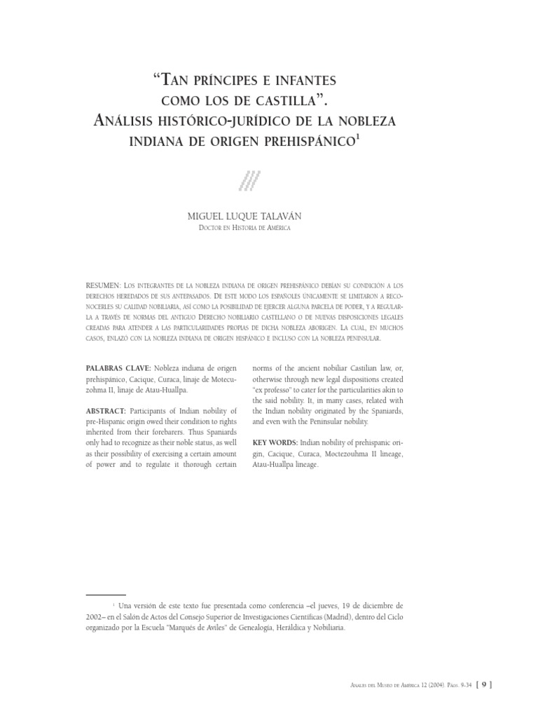 Nobleza Indígena en Época Colonial | PDF | Francisco Pizarro | Imperio Inca