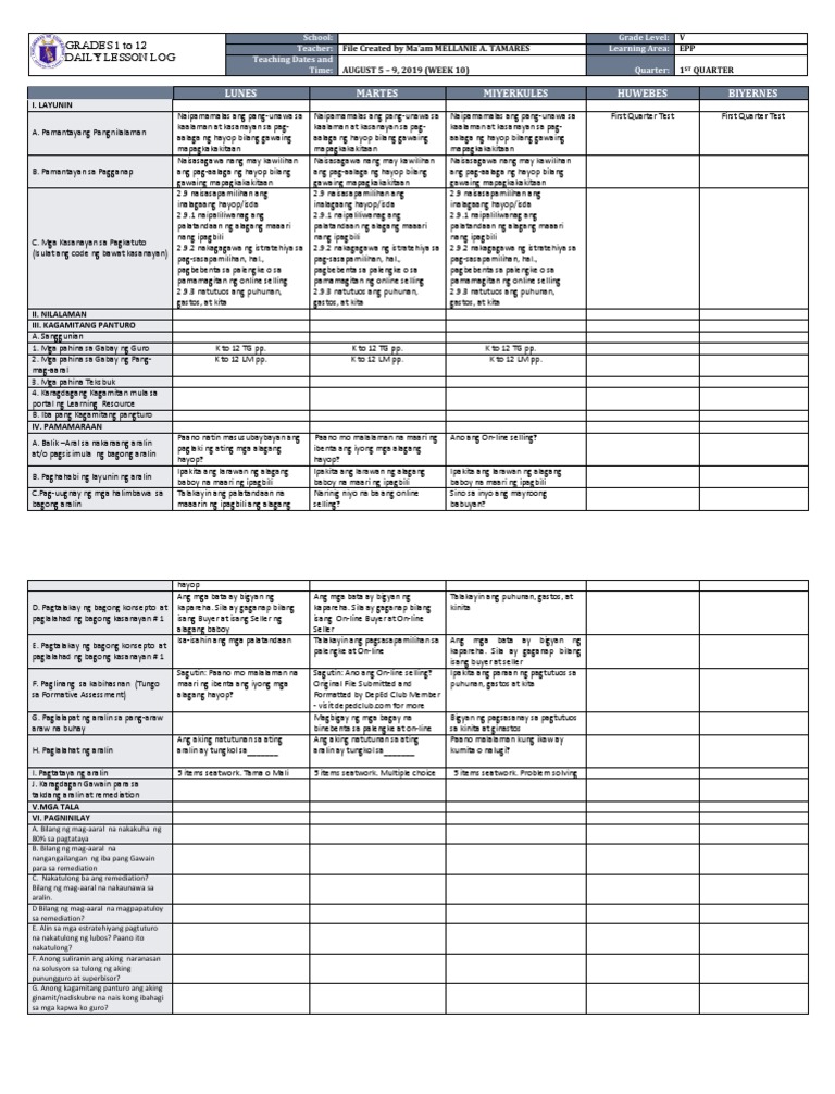 DLL - Epp 5 - Q1 - W10 | PDF