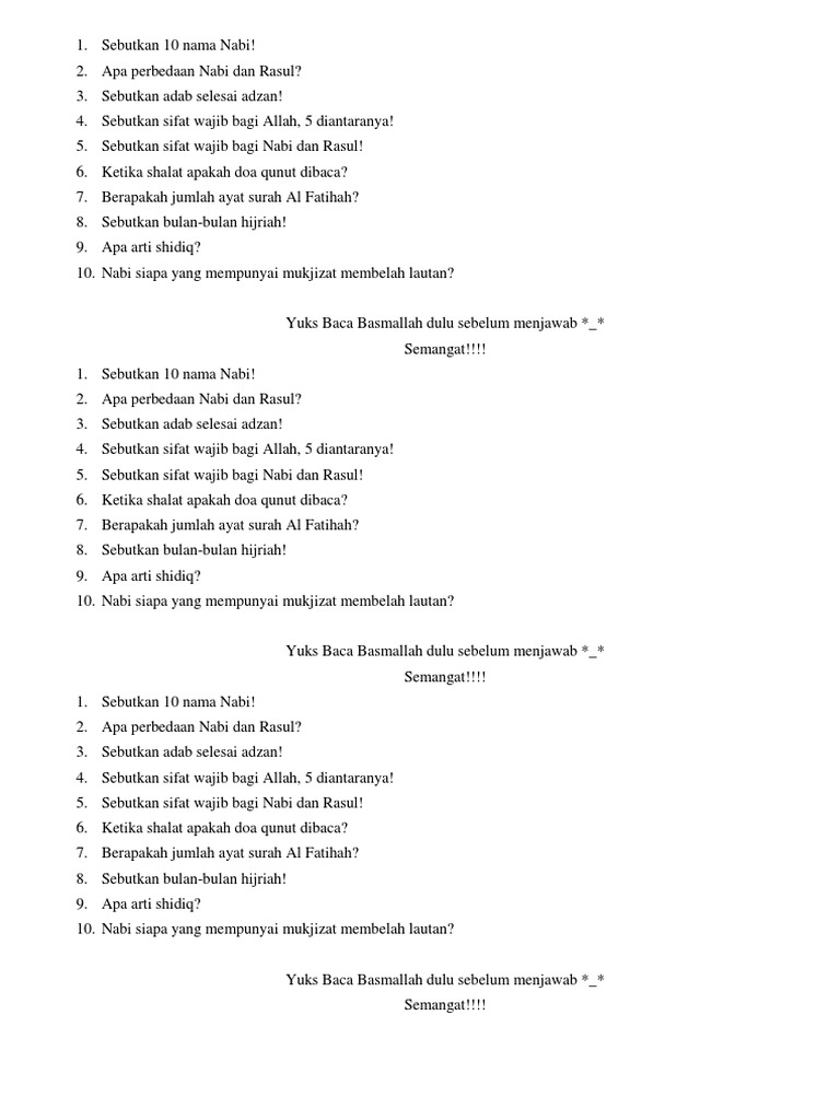 Sebutkan 10 Nama Nabi Pdf